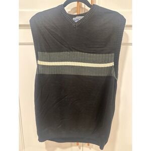 OP Ocean Pacific Mens V-Neck Sleeveless Sweater Vest Black Gray Cream Cotton